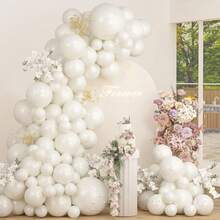 182pcs Pearl White Balloon With Stickers, Double-Layer Floral Arch Garland Set, Includes 18/10/5 Inch Sizes, Suitable For Wedding, Bridal Shower, Baby Shower, Valentine's Day And Bachelorette Party Decor - White - View 9