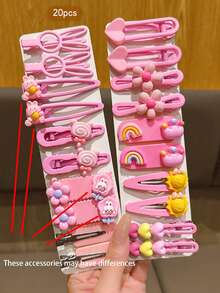 20pcs Cute Cartoon Pink Hair Clips, Suitable For Everyday Use - Pink - View 3