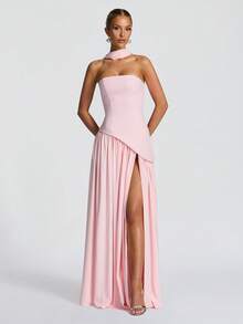 优雅性感露肩开衩飘逸连衣裙、派对礼服