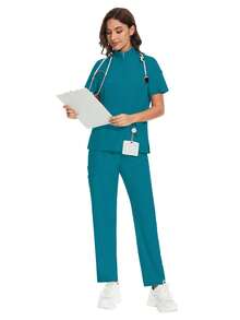 外科手术服 女护士服 上衣 裤装套装 手术服 临床手术服 美容院 水疗中心 医院 工作服 春季套装 - 湖藍色 - 查看 5