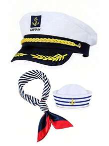 Multi-Piece Set: Captain Hat, Sailor Hat, Scarf Set For Men & Women; White Gloves; Aviator Sunglasses; Navy Sailor Costume For Yacht, Rock Party, Costume Play