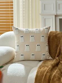 1 pieza Funda de almohada bordada con diseño de fantasmas, fibra de poliéster moderna sin núcleo de almohada, material de lona adecuado para decoración de Halloween en salas de estar y jardines al aire libre, decoración de Halloween, decoración espeluznante para el hogar (SIN INSERTO), decoración de otoño, decoración de otoño, decoración de habitación
