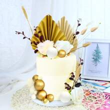 LaVenty 香槟玫瑰蛋糕装饰球蛋糕装饰金棕榈叶蛋糕装饰波西米亚蛋糕装饰波西米亚蛋糕装饰白金球蛋糕装饰波西米亚派对用品 - 香檳色 - 查看 7