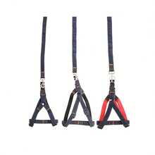 Dog Rope Dog Backpack Pet Traction Rope Denim Stitching Chest Strap Dog Walking Rope Dog Collar 3pcs Set, Without Battery