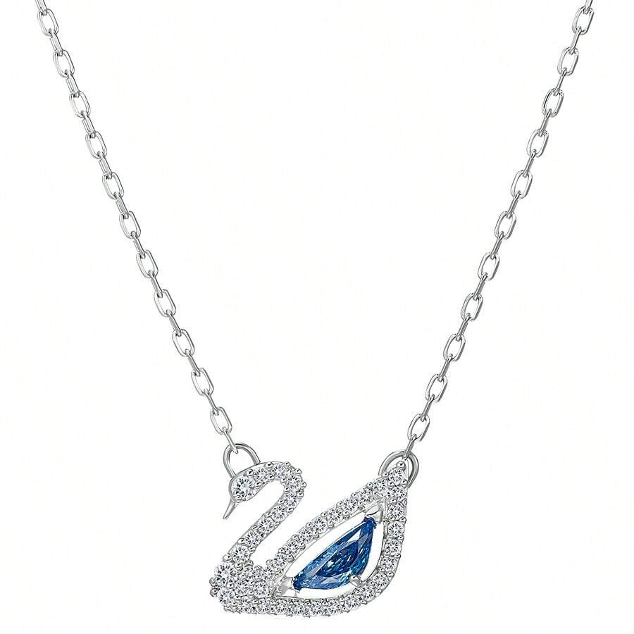 Swarovski 施华洛世奇 SWAN 经典水晶镶嵌天鹅吊坠项链，适合送给女朋友、情人节、生日、母亲节的礼物 - 藍色 - 查看 1