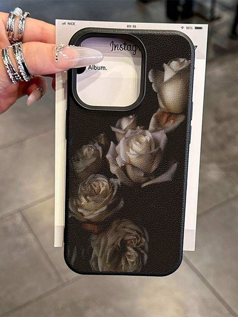 WeiMi 1pc Fashionable White Rose Pattern Waterproof Anti-Fall Anti-Slip Soft Phone Case Protective Cover Compatible With Apple, And Phones - Multicolor - View 1