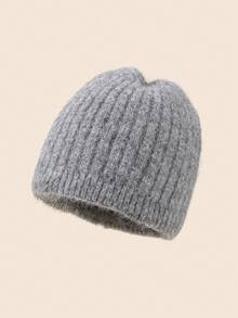 1pc Solid Color Casual Wool Blend Soft Fluffy Knit Beanie Hat, Vintage Chunky Texture, Suitable For Gifts And Daily Wear, Autumn/Winter