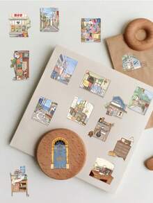 50 miếng dán trang trí phong cách retro trong suốt, đồ thủ công, miếng dán nhựa vinyl PET - Nhiều màu - Xem 5