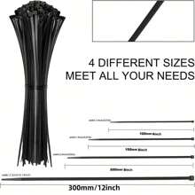 500 Pcs Black And White Nylon Zip Ties, Self-Locking Plastic Zip Ties, Bundling Cable Ties, Self-Locking Nylon Zip Ties, Cable Zip Ties, Multi-Purpose Sealing Zip Ties, High Toughness Without Breaking, Wire Sorting And Storage, Fixing Household Electrical Cables, Suitable For Indoor And Outdoor Use - Black - View 3