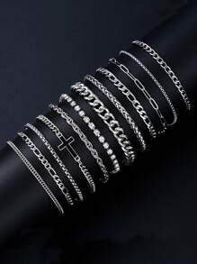 6pcs/7pcs Minimalist Stainless Steel Chain Bracelet Set For Men, Fashionable For Commute, Casual Daily Wear - Style 1 - View 14