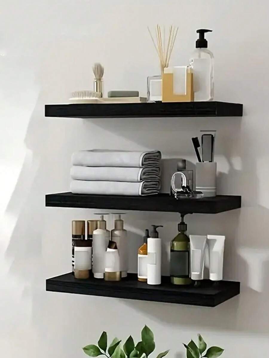 1 pieza Estantería montada en la pared, estantería de pared para sala de estar, tabique de una sola pieza para dormitorio y mesita de noche, estantería de pared, tablero de madera para exhibición, adecuado para pared, estantería colgante de pared para baño, estantería de exhibición de madera moderna