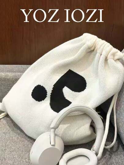 回到学校韩版小众设计学生背包，适合高中生和大学生，字母提花抽绳针织学生背包，女学生背包