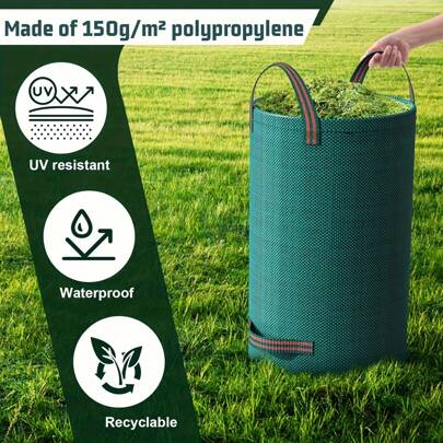 Bolsas duraderas para desechos de jardín y patio - Bolsas reutilizables para recolección de hojas con asas, protección UV, material de PP repelente al agua, bolsas para desechos de jardín con asas - reutilizables, plegables y resistentes al agua para hojas, basura y recolección de escombros, camping, bolsas de jardín