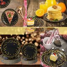 10/20/50pcs 9"/7" Black Gold-Dotted Paper Plates - Premium Disposable Tableware For Parties, Weddings & Fine Dining (Bleach-Free Pulp) - Gold Dot Black - View 7
