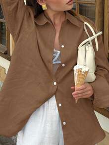 Look Polly Damen Langarmhemd, einfarbig, Einreiher, lässige Mode, rückverfolgbare Baumwolle Herbstkleidung für Frauen, Taschendesign, Schulanfangskleidung, Old Money Stil Damen Weihnachts-Knopfleiste Hemd, Damen Lehrershirts Weihnachten Thanksgiving Shirt Neujahr Look