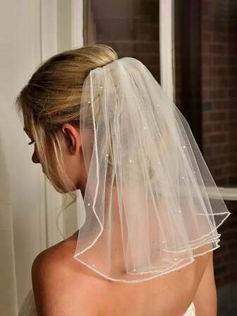 Minimalist Style Faux Pearl Wedding Veil, Short Veil, Ethereal Travel & Photo Prop, Women's Photography Accessory, Party Fall Clothes For Women