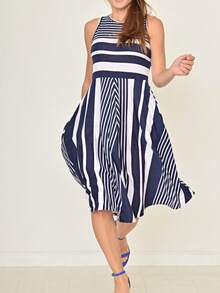 Boho Retro Burgundy  Red Lace Fit And Flare Three-Quarter Sleeve Lace - Sọc xanh nước biển - Xem 3