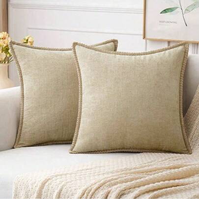 1 pieza Funda de almohada suave, cómoda y que no irrita la piel de chenilla de doble cara con borde pespunteado, funda de almohada de terciopelo de granja/verano con cisne, funda de almohada decorativa cuadrada, adecuada para sofá y cama