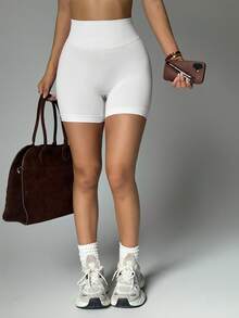 Quần short cạp cao ôm sát, quần short bó sát không nâng ngực, quần short đạp xe, quần short ôm dáng. - trắng - Xem 3