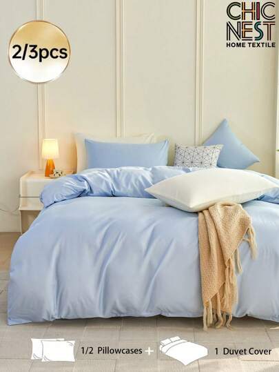 2/3pcs Purple Duvet Cover Set, Solid Color Soft Skin-Friendly Duvet Cover Set, Minimalist Style Duvet Cover Set, Comfortable Breathable, Suitable For Single/Double/Queen/King/California King Bed - Ideal For Bedroom, Guest Room, Dorm, Includes 1pc Duvet Cover And 1/2pcs Pillow Shams (Filling Not Included), Machine Washable Bedding