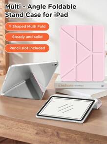 纯粉色 Y 型折叠平板电脑保护套，适用于三星平板电脑/iPad Mini 6/7/9.7/10.2/10.5/10.9/12.9/Pro 11（第十代）。保护套支持多角度调节，六种支架摆放方式，内置手写笔槽，适用于三星 A9 PLUS 11 英寸平板电脑，透明后盖，防摔保护，自动唤醒/休眠 - 彩色 - 查看 6
