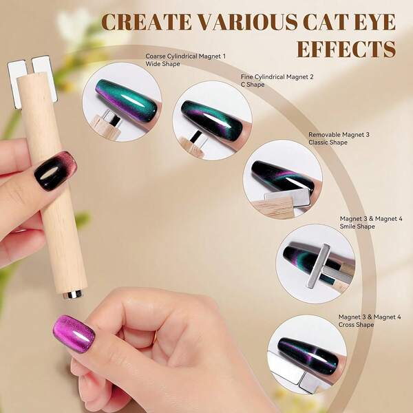 1pc 2Pcs/Set Super Strong Nail Art Magnet With Removable Wooden Rod, Magnetic Rod Cat Eye Wide Light Rolling Pin Magnet Anti-Fall Manicure Supplies Nail Art Design DIY Decoration For Christmas&Halloween Women Beauty Gift