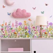 1pc Colorful Flower And Sunflower Butterflies Wall Sticker, Suitable For Bedroom, Living Room, Study Room Home Decoration, PVC Self-Adhesive Removable Cartoon Sticker, Home Decoration, Room Wall Decoration Room Decor Wall Stickers Stickers