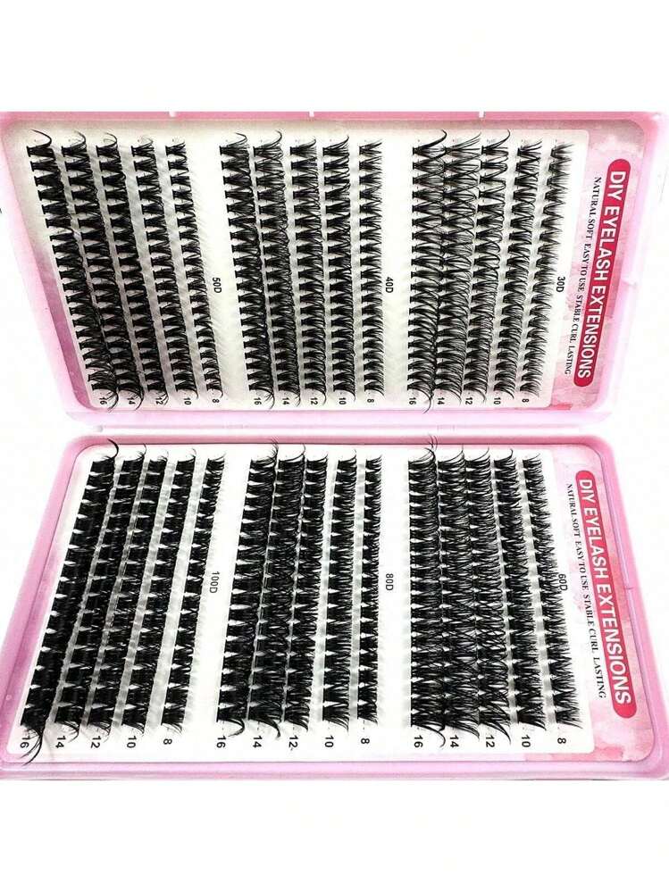 570 pezzi Kit di extension ciglie a forma di D, ciglie finte individuali 30D 40D 50D 60D 80D 100D 18-16mm per fai da te, ciglie in mink 3D volume russo disordinato e drammatico, adatte per trucco, cosplay, viso intero e uso quotidiano, portatili per uso quotidiano o uscite, ciuffetti di ciglie, cluster di ciglie, ciglie finte individuali - nero - Visualizzare 6