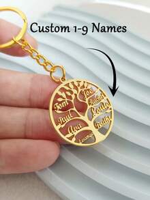1pc Customized Tree Of Life Keychain, Personalized Last Name Keychain, Stainless Steel Chain Keychain Car Backpack Decorative Ornaments Gift, Christmas Gift Labor Day Gift Unique Customized Family Jewelry, Bridesmaids Gold Fashion, Autumn Fashion