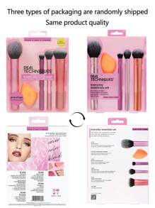 Real Techniques 5件套日常必备化妆刷套装，包含4支化妆刷和1个化妆海绵，适用于粉底、腮红、修容、轮廓、眼影和散粉，旅行礼品套装，化妆刷套装，化妆刷套装，化妆刷套装，全套化妆刷，化妆刷套装，全套化妆工具，化妆刷套装，化妆刷套装，化妆礼盒套装 - 粉色 - 查看 11