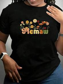 Summer Tops, Groovy Memaw Grandmother Flowers Memaw Grandma Graphic Tees, Summer Outfits For Women, Cotton Crew Neck Tee Shirt Women's, Summer Clothes  Relaxed Fit Neutral Style T-Shirts,Loose Sho - 黑色10 - 查看 1