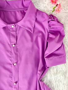 Women's Fashion Collared Blouse With Buttons On The Front, Code 1 - Mauve Purple - View 4