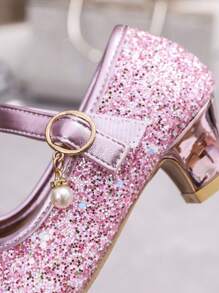 Neue Mädchen Mode Glitzer Dünne High Heel Schuhe, Tanzschuhe für ältere Kinder, Rundkopf Flache Schnallen Prinzessin Schuhe