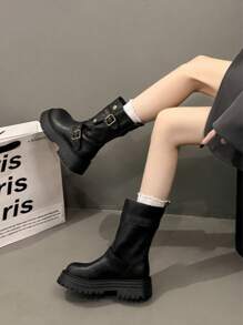 2025 New British Style Women's Boots, Retro Mid-Calf Boots, Thick Sole Black Short Boots, Suitable For Spring And Autumn