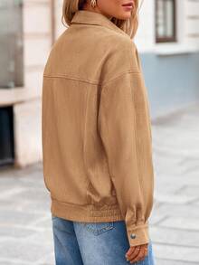 Women's Faux Suede Motorcycle Jacket  Fall Fashion Oversized Zip Up Coats Winter Clothes Outerwear - 卡其色 - 查看 4