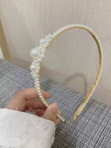1pc New Pearl Headband, Handmade Braided Knot Crown Headpiece, Bridal Hair Accessories - White - View 2