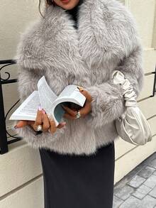 Seelio Autumn/Winter New Thick Faux Fur Collar Faux Fur Lined Mid-Length Fashionable Fur Coat