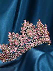 Tiara Crown For Women, Wedding Tiara For Bride, Crystal Princess Headpiece, Girls Prom Pageant Crown Diadem, Silver - 粉色 - 查看 2