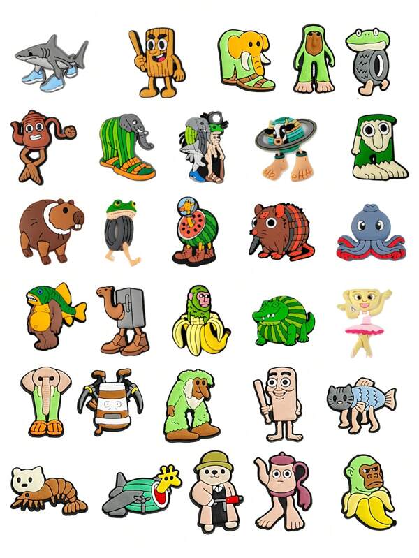 5pcs/10pcs/20pcs/30pcs Random "Crazy" Themed Shoe Charms/Shoe Decorations, AI-Generated Birthday Decorations, Party Favors