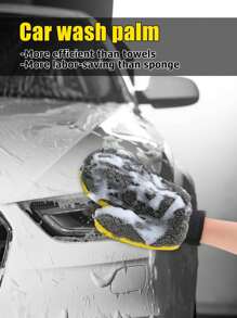 珊瑚绒洗车手套、熊掌形状超细纤维清洁布、防刮汽车美容工具 - 彩色 - 查看 1