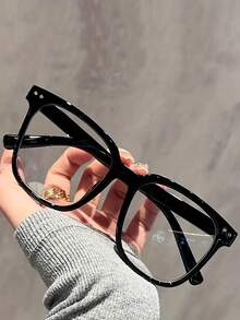 Unisex Glasses - Contemporary Campus Style, Transparent Black Frame With Face-Contouring Design For Men & Women - màu đen - Xem 6
