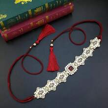 1pc Handmade Rope Waist Belt Chain, Gold Arabic Moroccan Robe Metal Waist Belt With Tassel Decor, Suitable For Summer, School Autumn, Autumn, Halloween - A - View 11