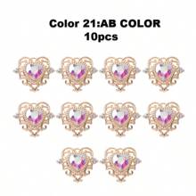 10pcs Mixed Color Vintage Hollow Out Zinc Alloy Heart Pendant With Glass Rhinestone In Baroque Style 22*26mm, Gold-Coloured Lolita Diy Jewelry Accessory For Palace Style Handmade Bracelet/Necklace/Earrings/Hair Clips/Headbands, Bridal Shoes/Clothes/Purses/Shawl Buckles, Window Curtains Decoration. Glass Rhinestone, Not Acrylic. Valentines