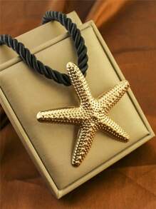 1 pieza Collar de cuerda gruesa con colgante de estrella de mar exagerado, estilo playa, para vacaciones