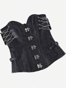 Gothic Corset Steampunk Punk Palace Bustier Vintage Costume Chemise, Black, For Women, Halloween