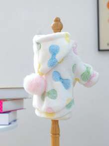 1 件宠物衣服，可爱的小狗/小猫服装，小型犬保暖羊毛连帽衫，带彩色蝴蝶结，适合秋冬季 - 彩色 - 查看 8