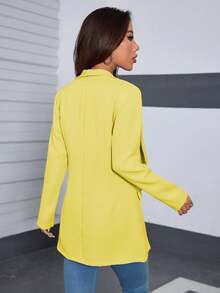A&DD MODA, REF: 4043 - Women's Tailored Blazer, Maxi Long, Puff Sleeves, Classic Lapel Collar, Fitted And Elegant, Modern Formal Blazer, Sophisticated Piece, Slim Fit Design, Front Buttons, Chic And Casual Look, Ideal For Events And Work, Fashionable Women's Suit, Haute Couture - 黃色 - 查看 2