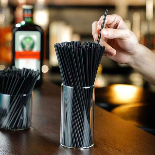100pcs Thick & Durable Black Straws, 8.27 Inches/21cm Length, Coffee & Beverage Stirrers, 0.24 Inches/0.6cm Diameter, Suitable For Kitchen, Bar, Club, Drinks, Milk, Soda, Party, Restaurant And Home Use