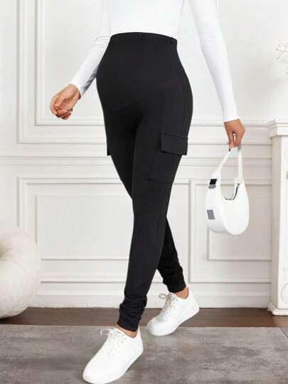 Maternity Belly Support Leggings With Pockets, Adjustable Waistband And Cuffs (YY440)