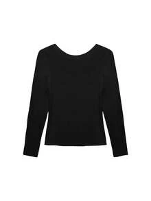 Women's Casual Slogan Print Fitted Long Sleeve T-Shirt - Black - View 3